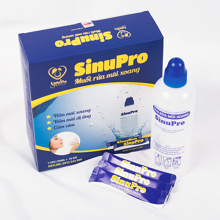 Bình rửa và 30 gói muối rửa mũi xoang SINUPRO