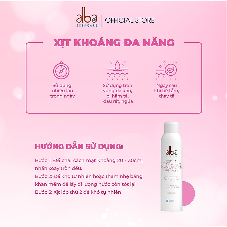 Xịt Khoáng BABY ALBA Chống Hăm 300ML Chính hãng Ưu đãi - Hình ảnh 4