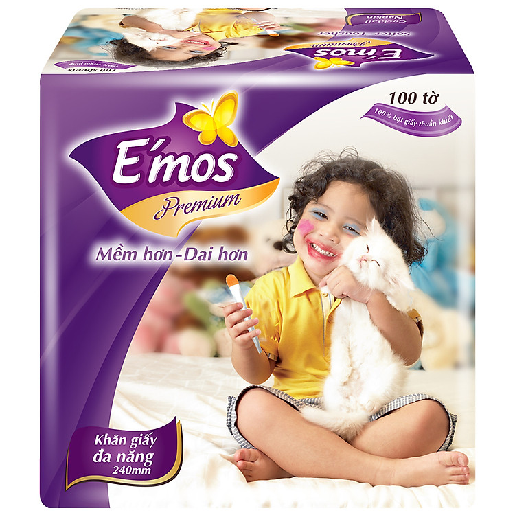 Giấy Ăn E'mos Premium 1 Lớp (100 Tờ)