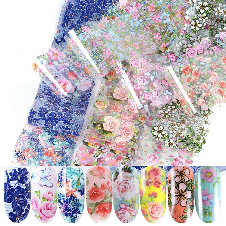 Bộ 10 tấm decal họa tiết hoa lá phpng cách Nhật Bản trang trí móng tay siêu xinh, siêu tiện ích