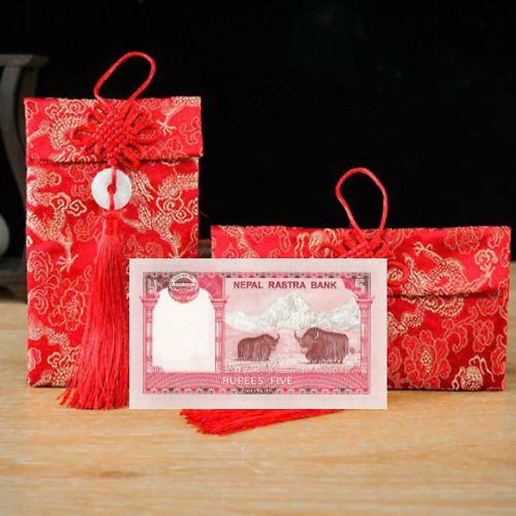 Túi Gấm Màu Đỏ Con Bò Nepal