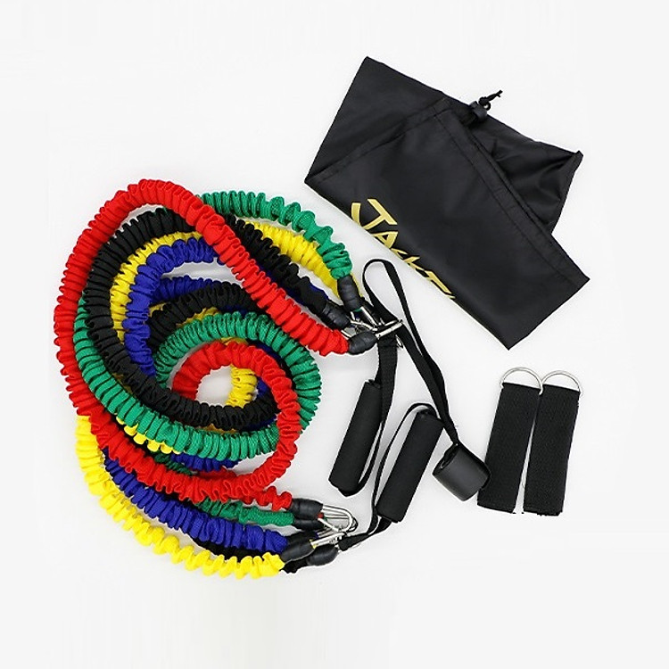 Dây đàn hồi tập Gym PRO-ZD11, bộ dây tập thể lực 5 màu - Bộ 11 chi tiết 100LB cao cấp - POKI