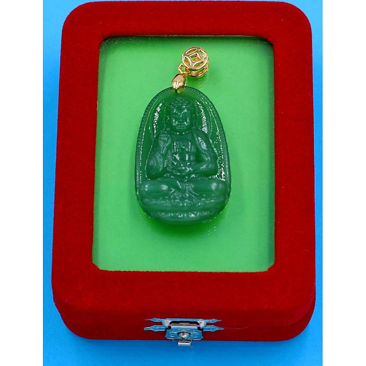 Mặt Dây Chuyền Phật A Di Đà thạch anh xanh 3.6cm MTXA7 - kèm hộp nhung - Phật bản mệnh tuổi Tuất, Hợi - Mặt size nhỏ