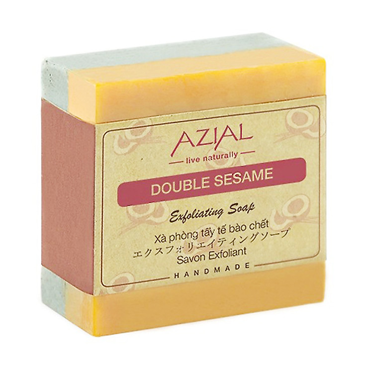 Xà phòng tắm thiên nhiên AZIAL Double Sesame Exfoliating Soap, xà bông cục handmade tẩy tế bào chết, dưỡng ẩm, giúp da sáng mịn, hương thơm Bạc Hà sảng khoái