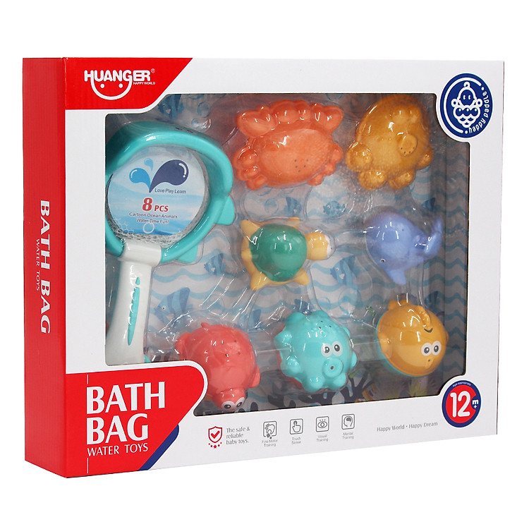 Set 8 món đồ chơi nhà tắm hình con thú vui nhộn đáng yêu chất liệu an toàn cho bé Huanger HE0250