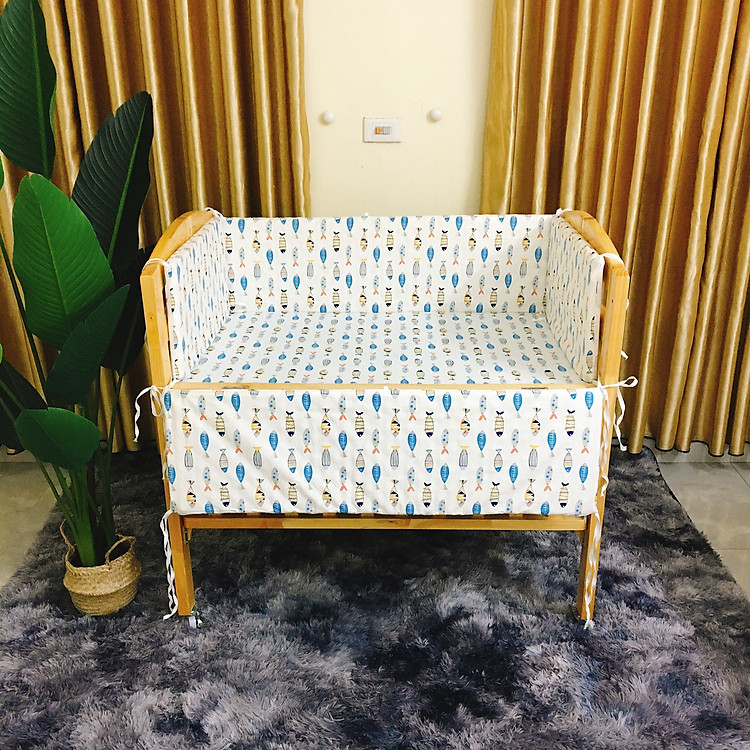 Bộ 4 Sản Phẩm Cho Giường Cũi Gỗ Thông Nhà Máy Màu Tự Nhiên - Tặng 4 Bánh Xe, Ga Chống Thấm - Đầy Đủ Màu Sắc, Kích Thước