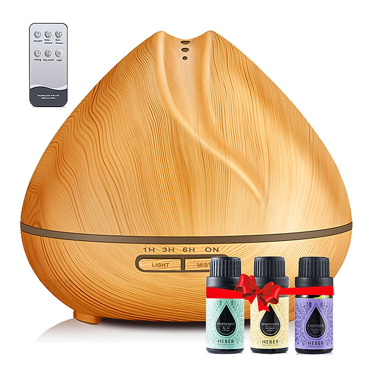 Máy Khuếch Tán Tinh Dầu 500ml Tặng 3 Chai Sả Chanh + Bạc Hà + Oải Hương 10ml Nhập Khẩu Ấn Độ | Xông Phòng 30m2 | Kèm Remote Điều Khiển | MKT12 Búp Sen