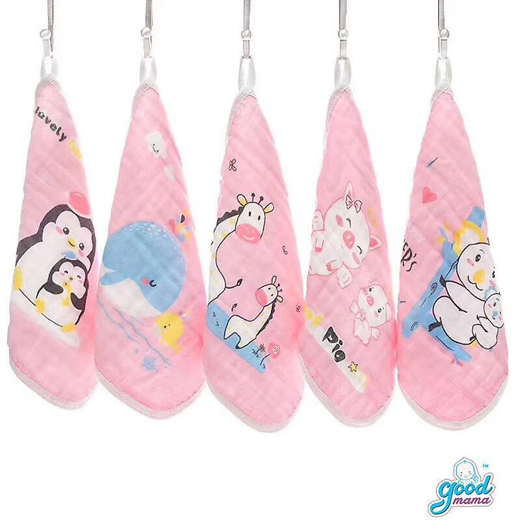 Khăn sữa cho bé 6 lớp, Set 5 khăn 30x30cm, vải mềm mại dày dặn thấm hút tốt