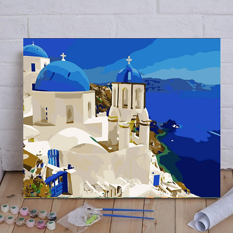 Tranh Tô Màu Theo Số, Sơn Dầu Số Hóa Đảo Santorini - Ai Cập