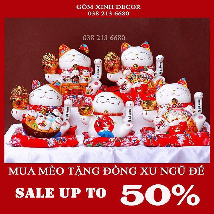 Mèo thần tài vẫy tay (16-20cm) Mèo may mắn Nhật Bản