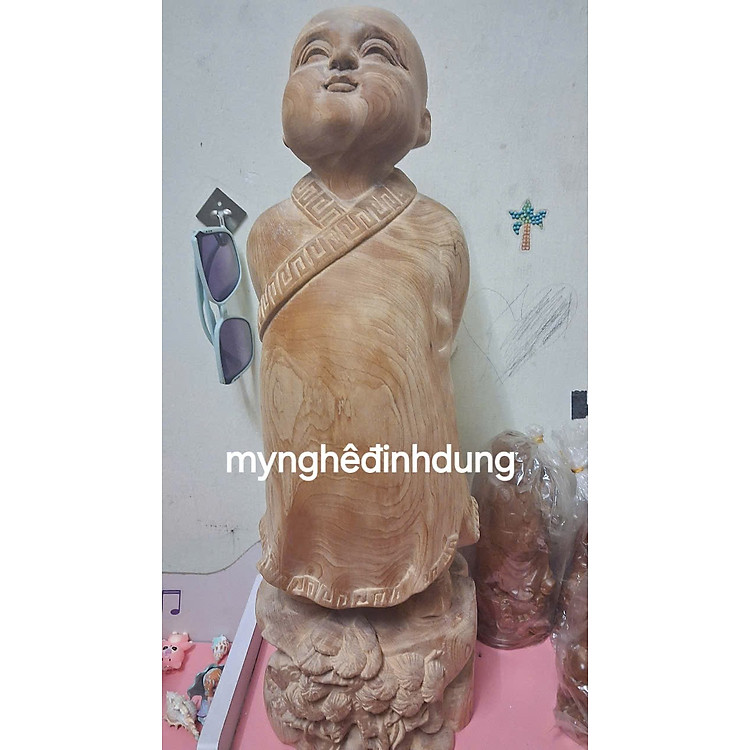 Tượng Chú Tiểu Gỗ Ngọc Am (50x17x16cm)