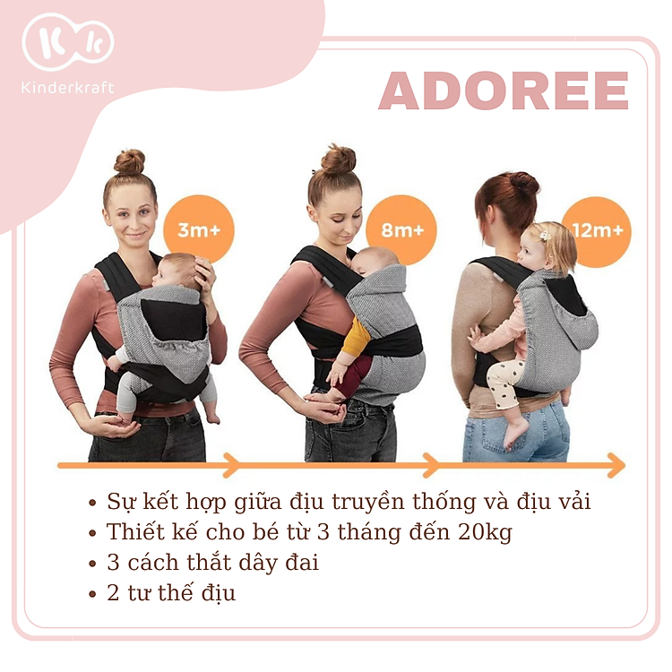 Địu cho bé 3 tháng Kinderkraft Chính hãng Ưu đãi - Hình ảnh 3