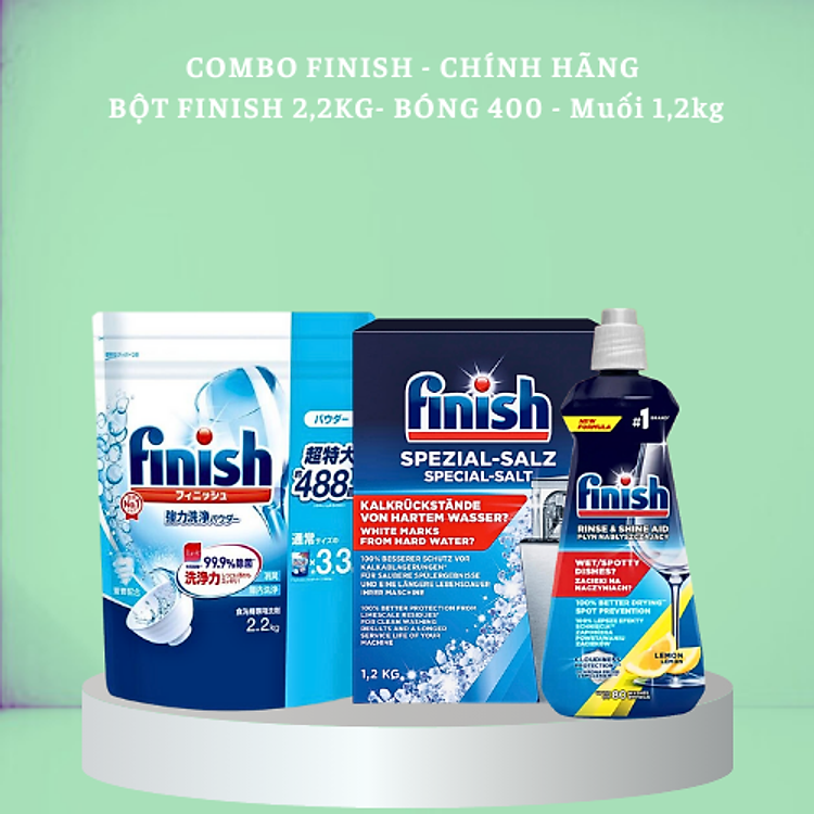 Combo Bột Rửa Bát Finish Nhật 2,2kg + Bóng Finish 400ml + Muối Finish 1,2kg dùng cho máy rửa bát chén ly