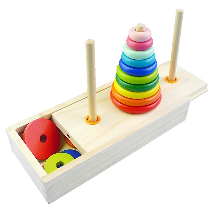 Đồ chơi xếp tháp gỗ 10 tầng loại trò chơi Tháp Hà Nội nhiều màu sắc cho bé 5 tuổi phát triển trí tuệ và vận động