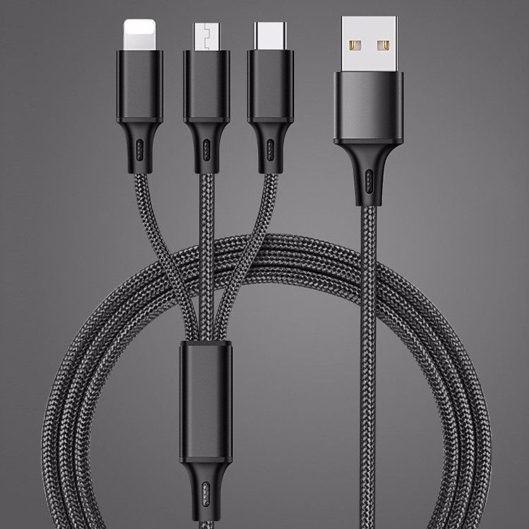 Cáp sạc 3A đa năng 3 đầu Lightning, Micro, Type C cho nhiều dòng máy SamSung, iPhone, Xiaomi IL15
