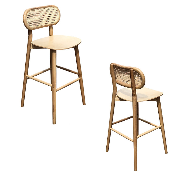 Ghế ngồi bàn bar gỗ ASH cao 75 cm CB DECO-75P Nội thất Capta Ghế đảo bếp khung gỗ ASH mặt lưng nhựa đan mắt cáo nệm PVC hoặc vải tại HCM