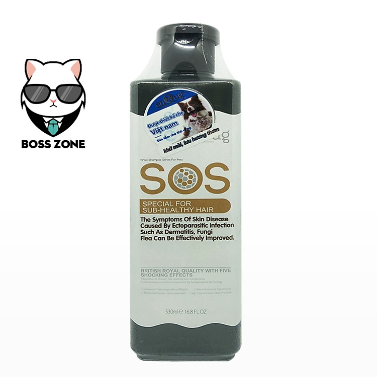 Sữa tắm SOS phục hồi da do viêm da, nấm cho chó mèo dung tích 530ml Chai màu đen