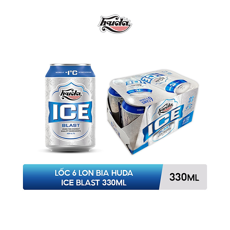 Nồng độ cồn 4.7% - Lốc 6 lon bia Huda Ice Blast 330ml