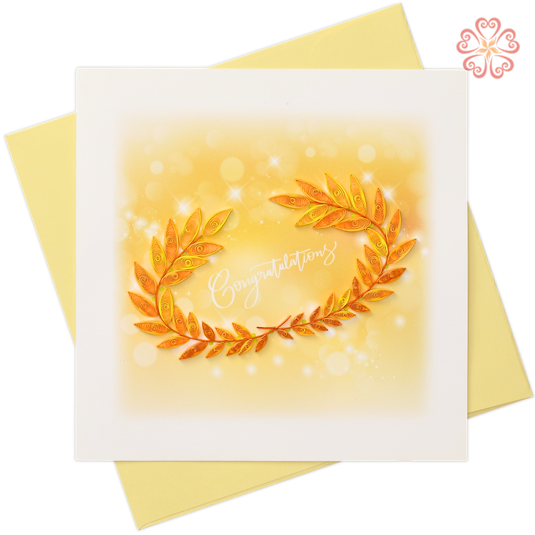 Thiệp Giấy Xoắn Nghệ Thuật - Vòng Nguyệt Quế - Laurel Wreath - Congrulations - 15 x 15 - VN2XM115C58E1