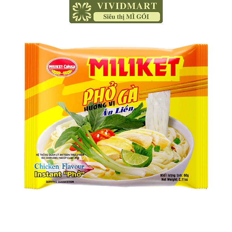 COLUSA - Phở Gà Miliket, Phở Miliket gà, Phở gà gói Miliket, Phở gà ăn liền, Phở vị gà Miliket (60g/gói)
