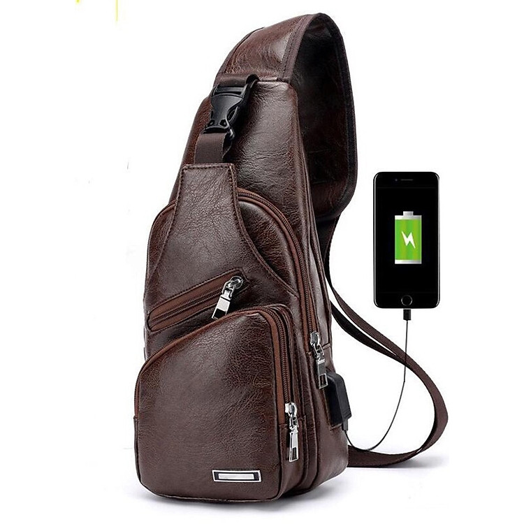 Túi Đeo Chéo, Balo Đeo Chéo Trước Fttleather Thiết Kế Cổng Sạc USB Tiện Dụng (3 Màu)