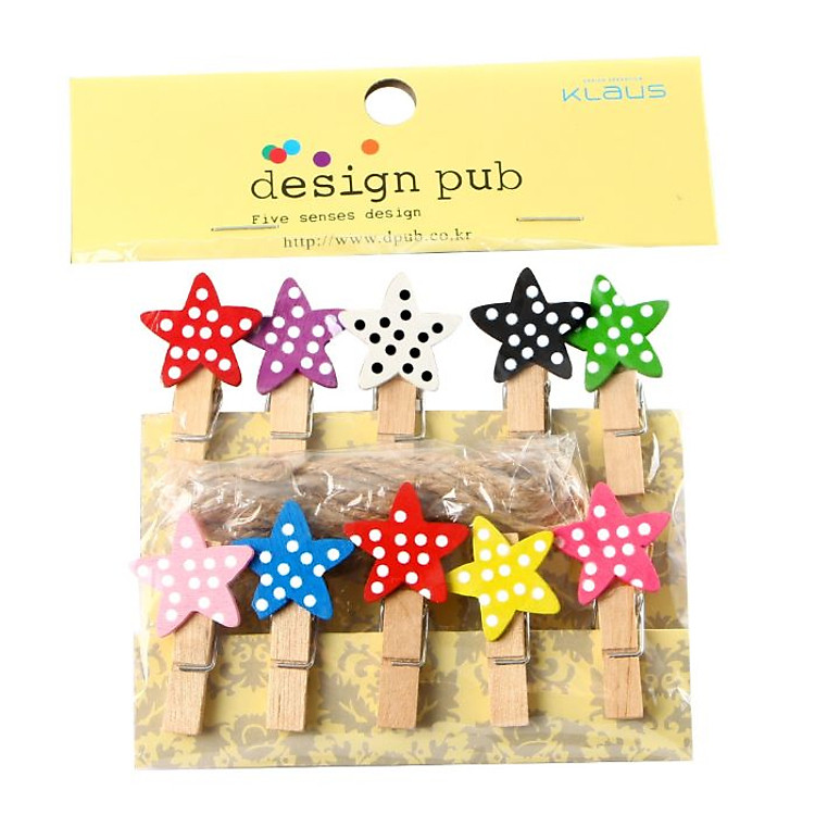 Bộ 10 Kẹp Ảnh Gỗ Ngôi Sao - Kèm Dây Thừng Treo Ảnh