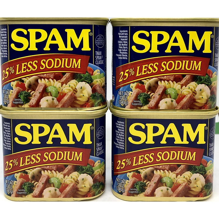 Set 04 Thịt hộp Glorious Spam 25% Less Sodium 340g của Mỹ