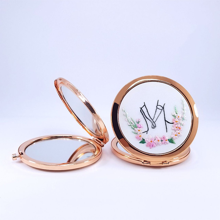 Gương Trang Điểm Bỏ Túi, Gương Thêu Tay - Quà Tặng Sinh Nhật Bạn Gái Độc Đáo, Mới Lạ