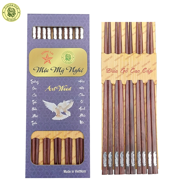 Đũa Gỗ Cẩm Lai Cẩn CAO CẤP Các Loại - Đồ Gỗ Nhà Bếp Thương Hiệu Trường Sơn (10 Đôi / Hộp)