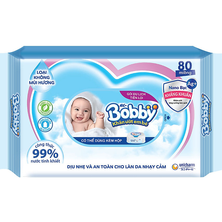 Khăn ướt Bobby NANO Bạc 80 tờ Ưu đãi