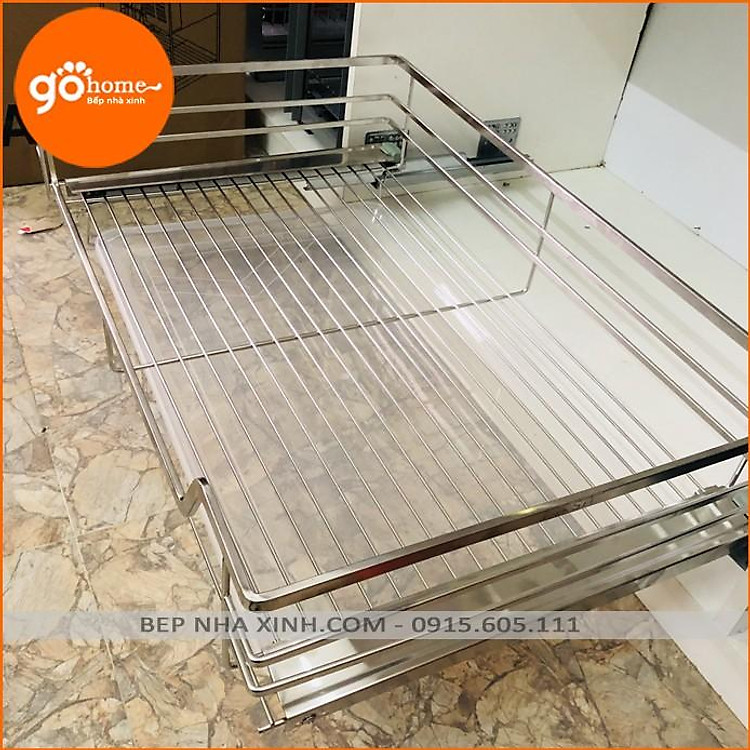 Giá Kéo Xoong Nồi, Kệ Đa Năng Tủ Bếp Dưới Ray Âm Giảm Chấn INOX 304 )