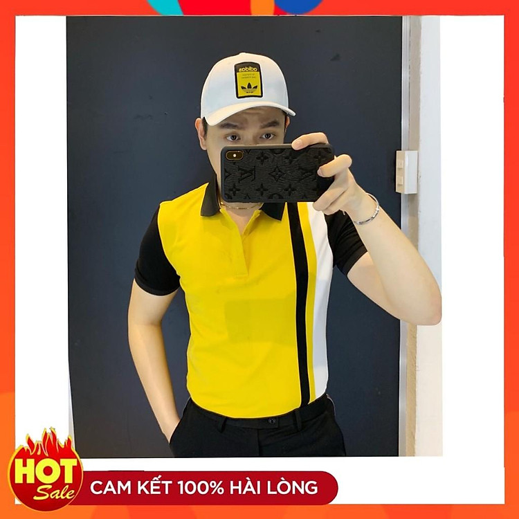 Áo Thun Nam Ngắn Tay Có Cổ Phối Một Sọc Thẳng Thời Trang Hàn Quốc Mới Chất Vải Không Xù Không Phai Màu