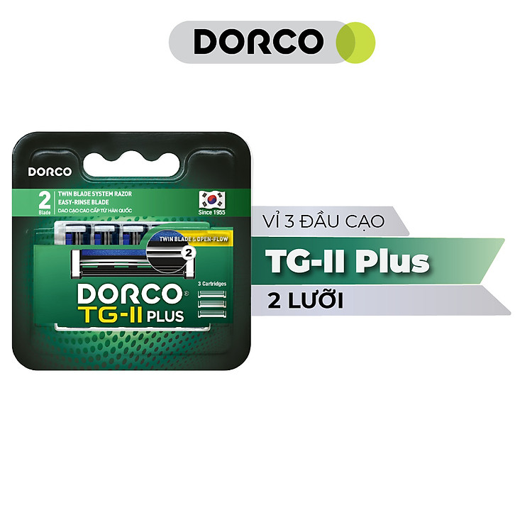 Vỉ 03 Đầu Dao Cạo Râu 2 Lưỡi Dorco TG-II Plus System TNA 3030-3B