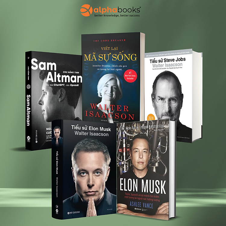 Combo Viết Lại Mã Sự Sống: Chỉnh Sửa Gen và Tương Lai Loài Người + Sam Altman - Thủ lĩnh ChatGPT, CEO OpenAI + Elon Musk: Tesla, Spacex Và Sứ Mệnh Tìm Kiếm Một Tương Lai Ngoài Sức Tưởng Tượng + Tiểu Sử Elon Musk + Tiểu sử Steve Jobs