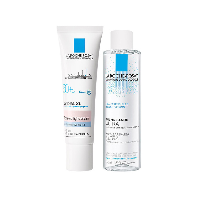 Bộ kem chống nắng làm sáng da La Roche-Posay Uvidea XL Tone-up Light Cream SPF50+ 30ml & nước tẩy trang cho da nhạy cảm Micellar Ultra Sensitive Skin 50ml