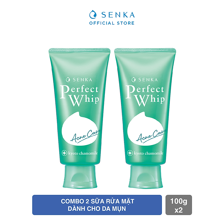Bộ đôi Sữa rửa mặt tạo bọt cho da mụn chứa Salycilic Acid SENKA PERFECT WHIP ACNE CARE 100g