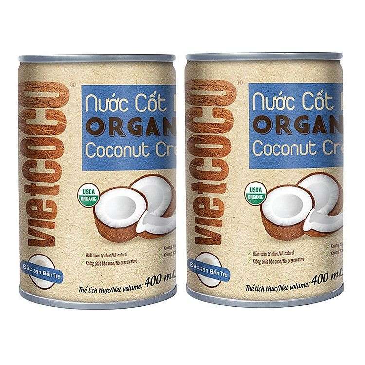 Combo 2 Lon Nước cốt dừa organic Vietcoco 400ml