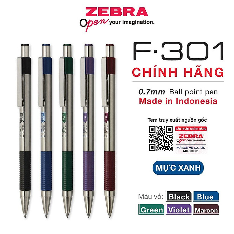 Viết Bi Bấm Kim Loại Zebra F301 0.7mm (mực xanh) - Ảnh 2