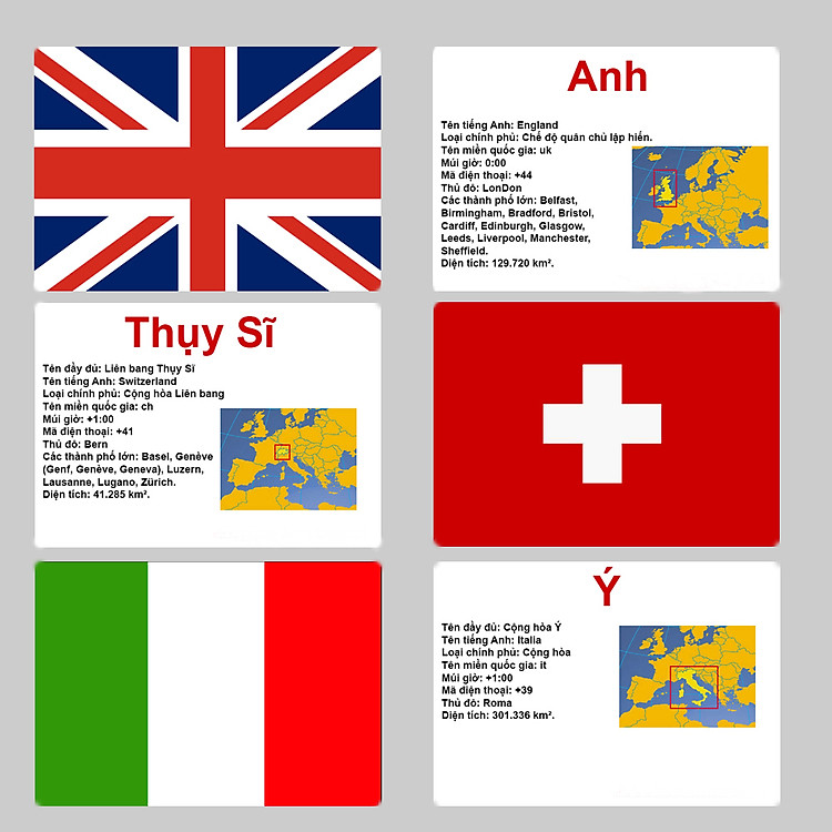 Hàng độc - Cờ các nước nổi tiếng trên thế giới có bản đồ vị trí địa lý Flashcard Glenn Doman - Flashcard Phan Liên