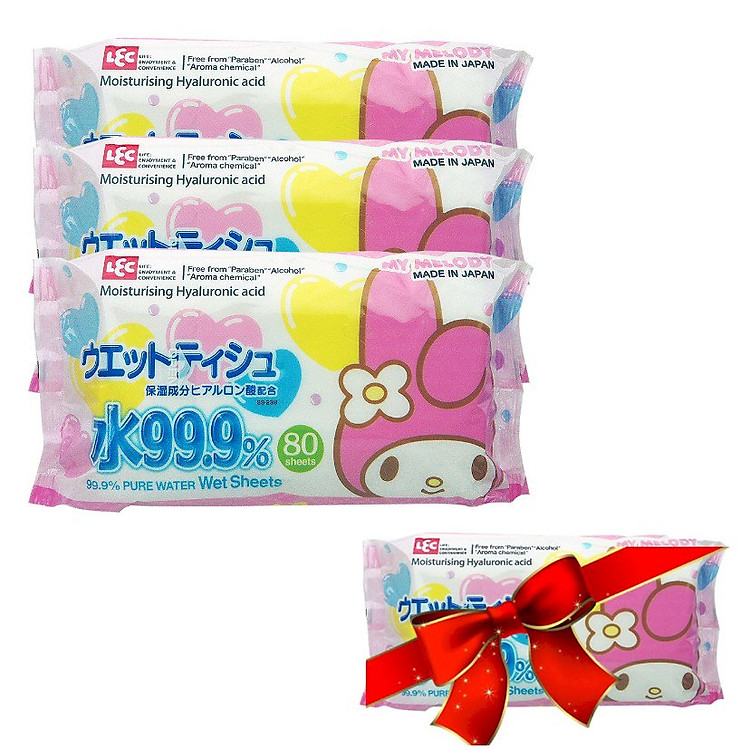 Combo 3 Khăn Ướt Nhật LEC SS238 My Melody (80 Tờ) - Tặng Kèm 1 Gói Cùng Loại