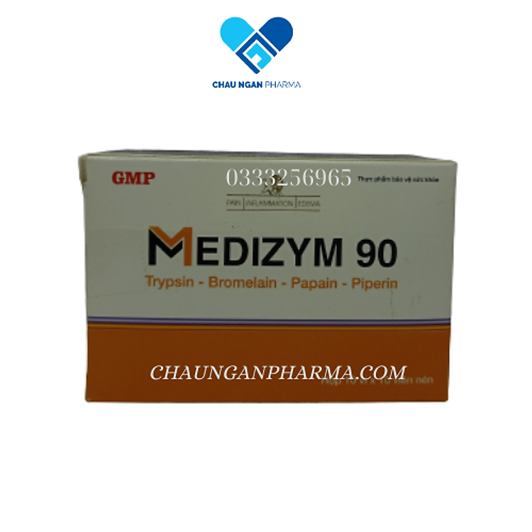 Viên giảm sưng phù nề Medizym 90 Mediphar Hộp 100 viên - Hỗ trợ giảm các biểu hiện sưng, đau, phù nề do phản ứng viêm, do chấn thương.