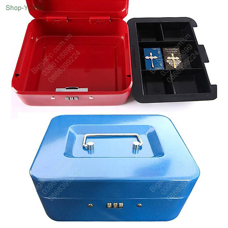 Hộp sắt có khóa số, dùng để tiền, đồ trang sức, đồ cá nhân rất an toàn, loại 20x16x9cm