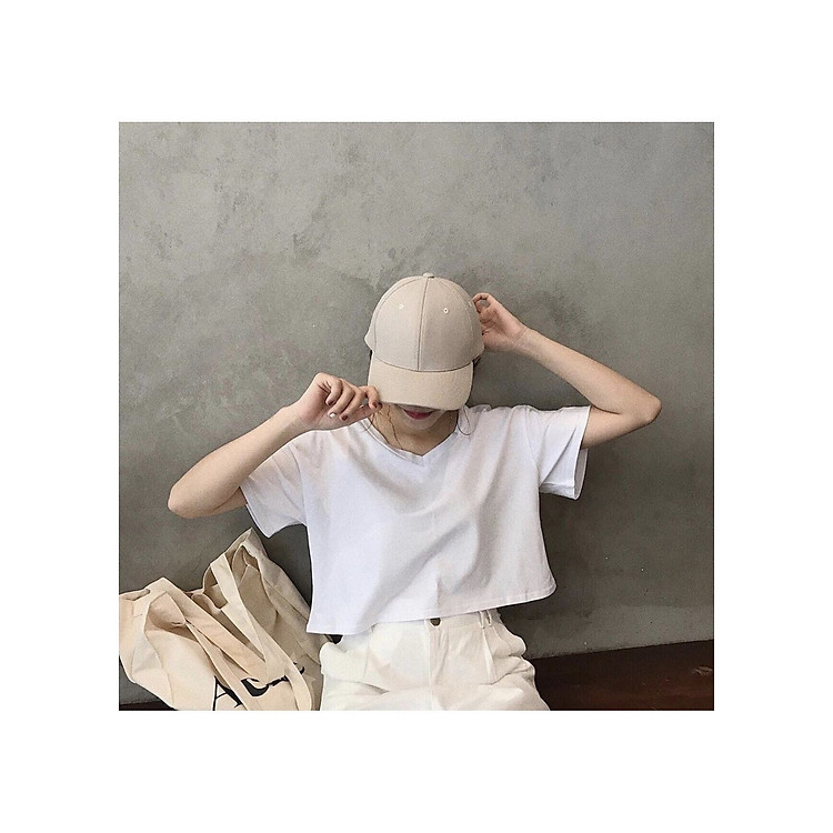 Áo Croptop Nữ Form Rộng Tay Ngắn Cổ Tim Cá Tính Freesize