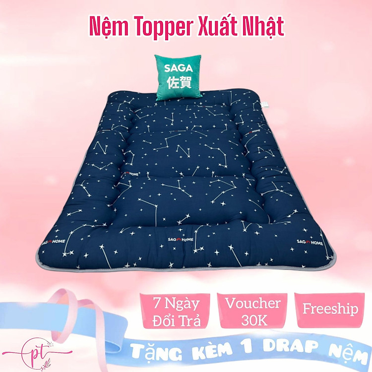 Nệm Trải Sàn, Đệm, Topper Hàng Xuất Nhật 1Mx2M, 1M2X2M, 1M4x2M, 1M6x2M, 1M8X2M Dày 9CM Tặng Kèm Drap Nệm