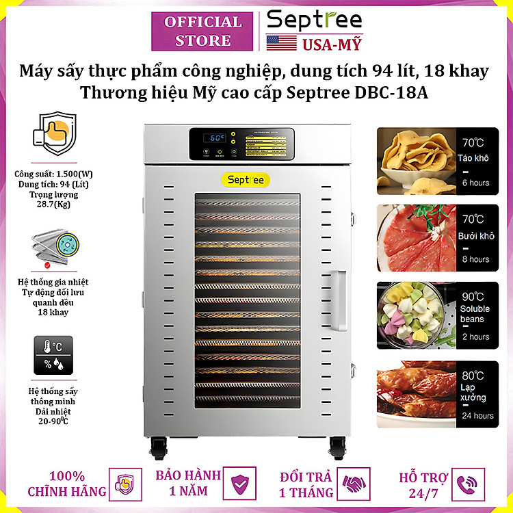 Máy sấy thực phẩm 18 khay, dung tích 94 lít thương hiệu Mỹ Septree DBC-18A - Hàng nhập khẩu