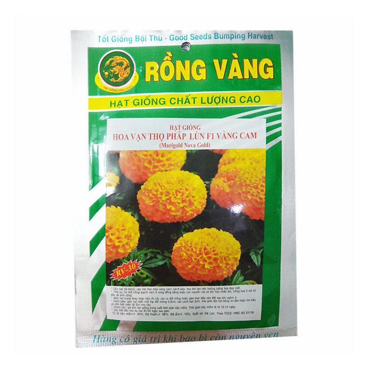 Hạt Giống Hoa Vạn Thọ Pháp Lùn F1 Vàng Cam Rồng Vàng - 30 (0.2g)