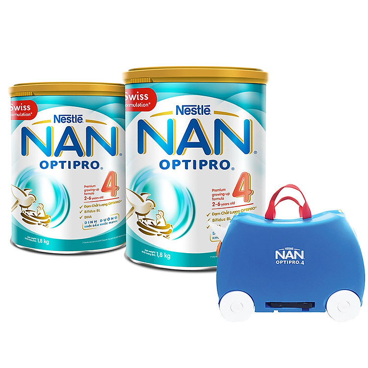 Combo 2 Lon Sữa Bột Nestlé NAN OPTIPRO 4 1.8kg - Tặng Vali Kéo Trunki Cho Bé