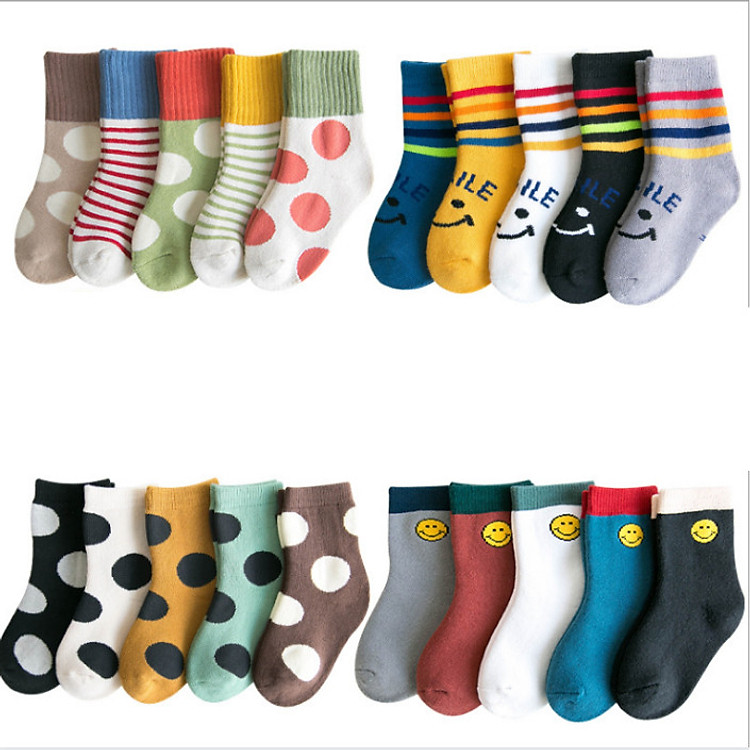 Combo 5 đôi tất trẻ em, vớ cho bé chất cotton cao cấp xuất khẩu hàn quốc size từ 1 đến 12 tuổi (Giao màu ngẫu nhiên)