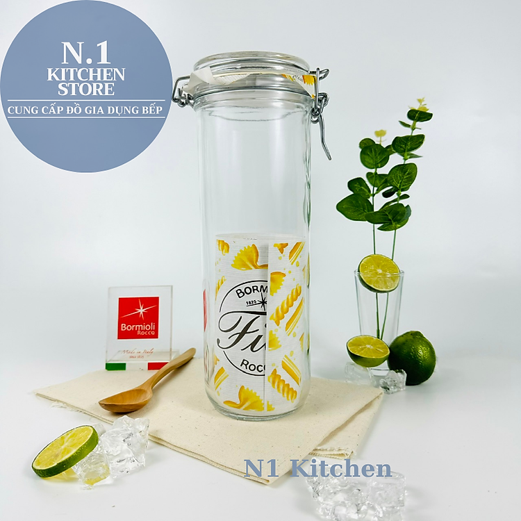 Hũ thủy tinh nắp cài kín hơi đựng mì ý Fido 1360ml - Bormioli Rocco Ý - Hàng chính hãng
