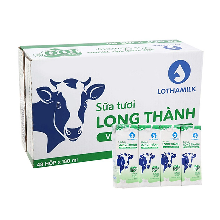 Sữa tươi tiệt trùng Long Thành Lothamilk (thùng 12 lốc x 4 hộp x 180ml)